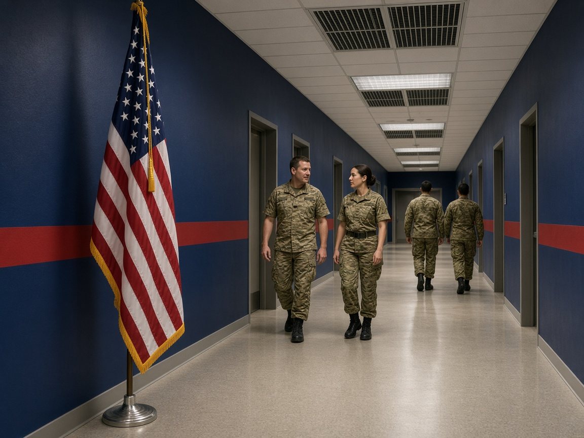 Service members relaxing in a bright barracks dayroom
