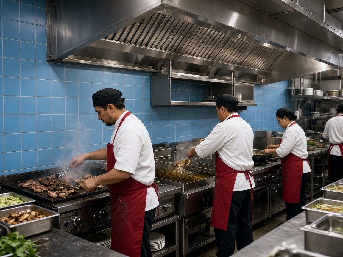 Diners enjoying a meal in a busy restaurant dining room
